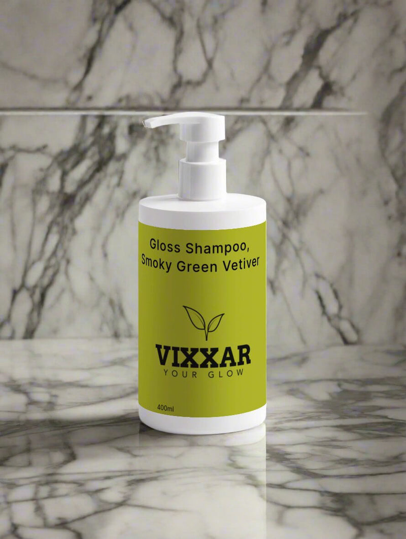 Gloss Shampoo, Smoky Green Vetiver 400ml Gloss Shampoo with Smoky Green Vetiver - 400ml Product Description:Enhance your hair's natural shine and achieve a salon-quality finish with our Gloss Shampoo, infused with the invigorating scent of Smoky Green Vet