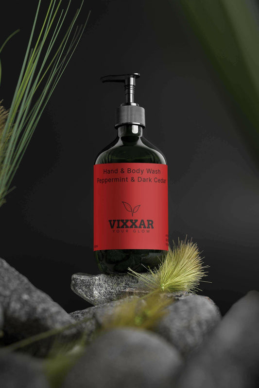 Hand & Body Wash, Peppermint & Dark Cedar 490ml - Vixxar Cosmetiques